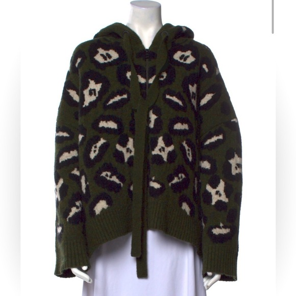 ZADIG & VOLTAIRE Green Animal Print Zip up Sweater with Hood M/L - Picture 1 of 6